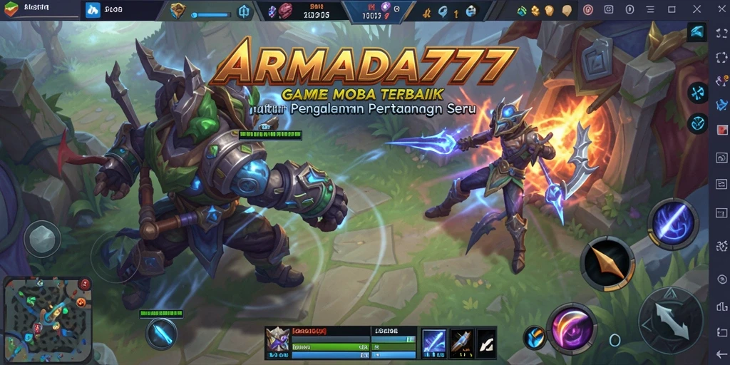 Tampilan aksi seru dalam gameplay MOBA ARMADA777.