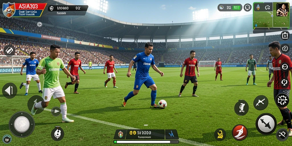 Tampilan gameplay ASIA303 menampilkan aksi sepak bola yang mendebarkan.