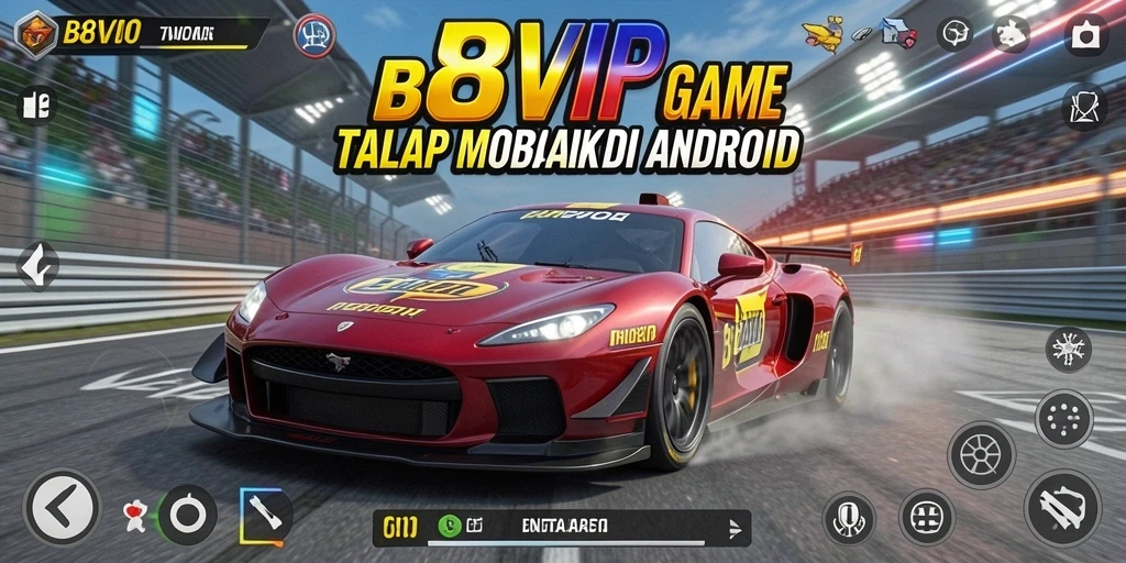 Screenshot B8VIP yang menampilkan aksi balap mobil yang mendebarkan.