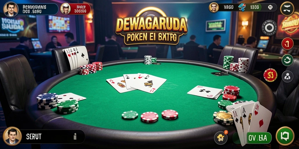 Tangkapan layar DEWAGARUDA menampilkan aksi mendebarkan permainan Poker.