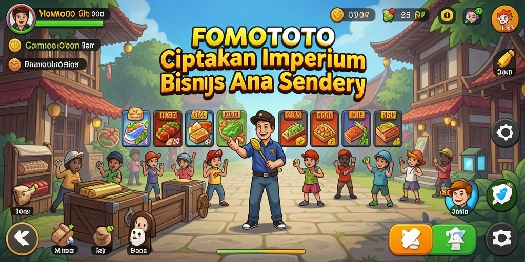 Screenshot gameplay FOMOTOTO menampilkan pengelolaan bisnis yang seru.