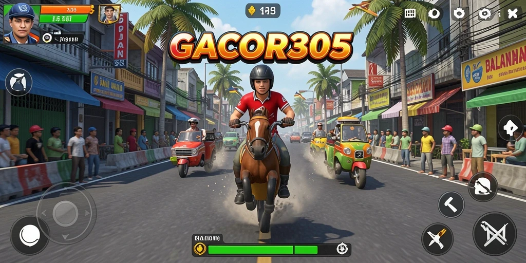 Gameplay balap yang mendebarkan di GACOR305 dengan mobil yang cepat.