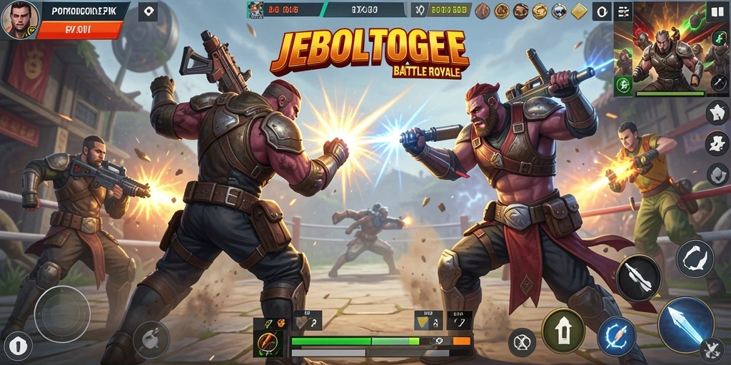 Tampilan gameplay JEBOLTOGEL dengan aksi Battle Royale yang mendebarkan.
